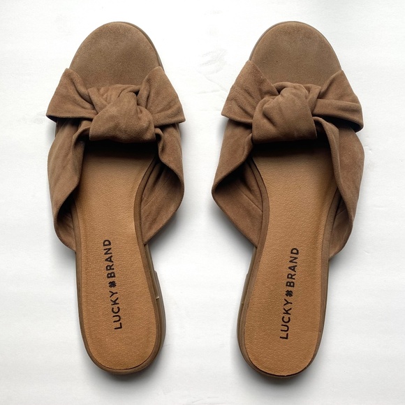 Lucky Brand Tan Suede Slide Sandals Sz 9M - Picture 2 of 5